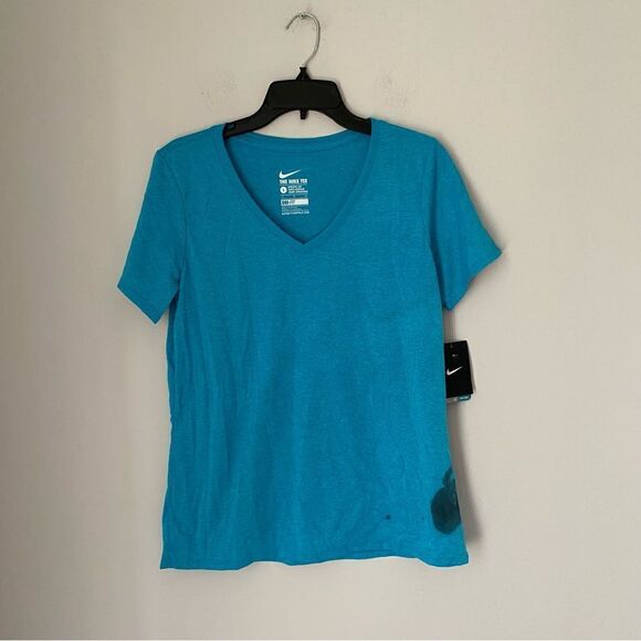 Nike The Nike Tee Women’s V Neck Short Sleeve Teeshirt Blue size L Dri Fit - Picture 1 of 4